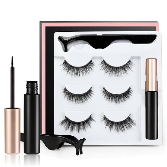 3 Pairs Magnetic Eyelash With Magnetic Liquid Eyeliner & Tweezer Eyelash image 0