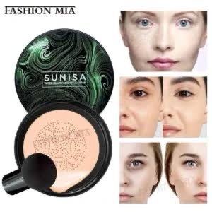 SUNISA Foundation Base Water proof Mushroom Head Air Cushion, BB CC Cream Moisturizing, Liquid Foundation with Sponge, 1 PC - CA image 0